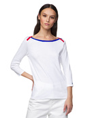 Лонгслив в рубчик с вырезом лодочкой и рукавом 3/4. Benetton 30030113, Цвет: Белый