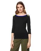 Лонгслив в рубчик с вырезом лодочкой и рукавом 3/4. Benetton 30030114, Цвет: Черный