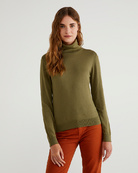 Водолазка из хлопка и модала Benetton 30031472, Цвет: Зеленый