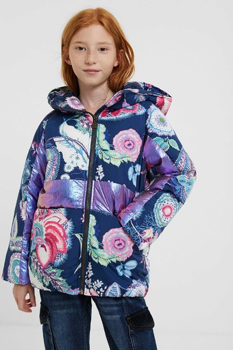 Утепленная куртка с капюшоном в цветы DESIGUAL